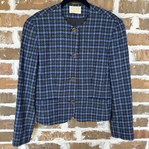 VTG Pendleton‎ Blazer  Jacket Women Sz 10 Houndstooth 100% Pure Virgin Wool Blue
